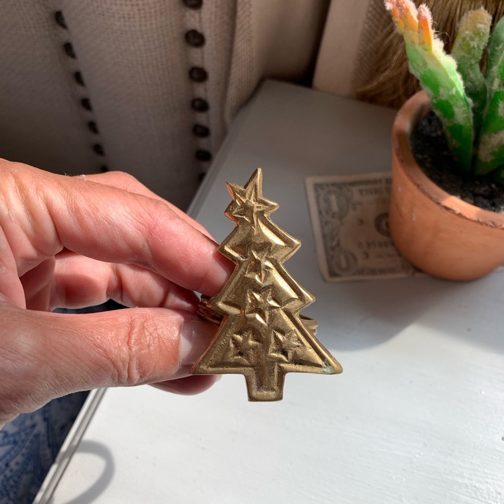 Vintage Brass Christmas Tree Napkin Rings - Picture 5 of 5